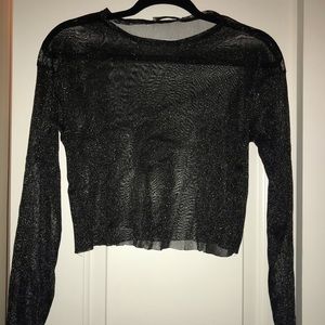 Zara Sheer sparkly long-sleeved crop top